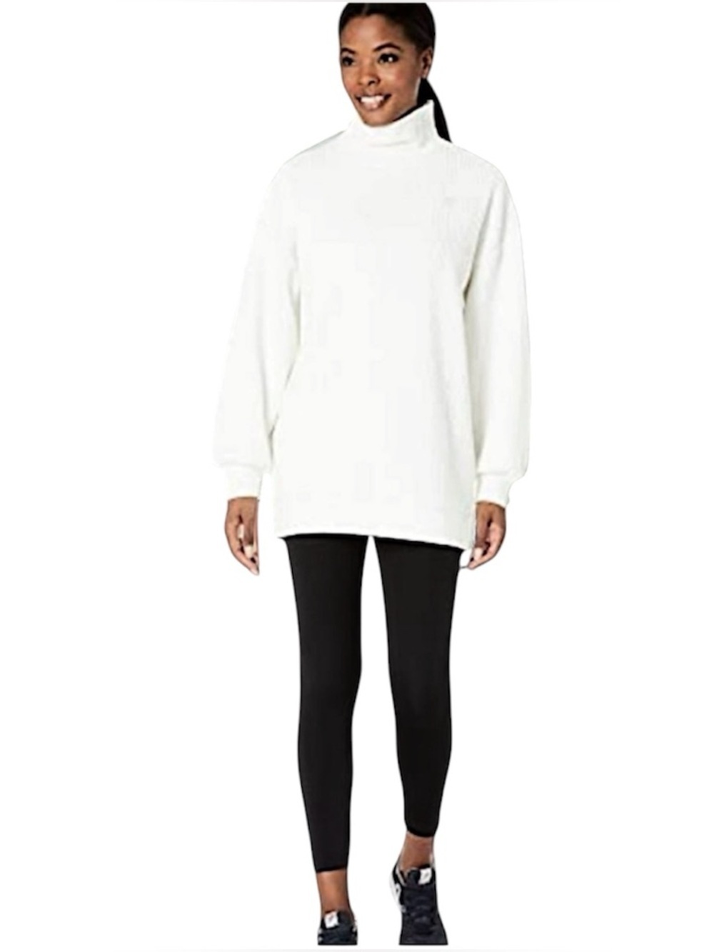 New Balance Cream Textured Pullover Mock Neck Relaxed Athleisure Sweatshirt XS